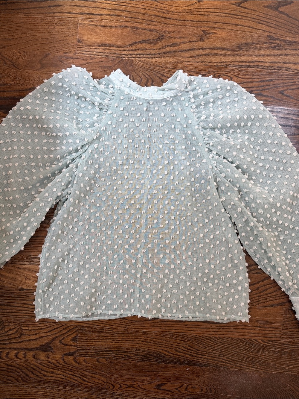 Zara Mint Green Dotted Blouson Sleeve Blouse Size Medium